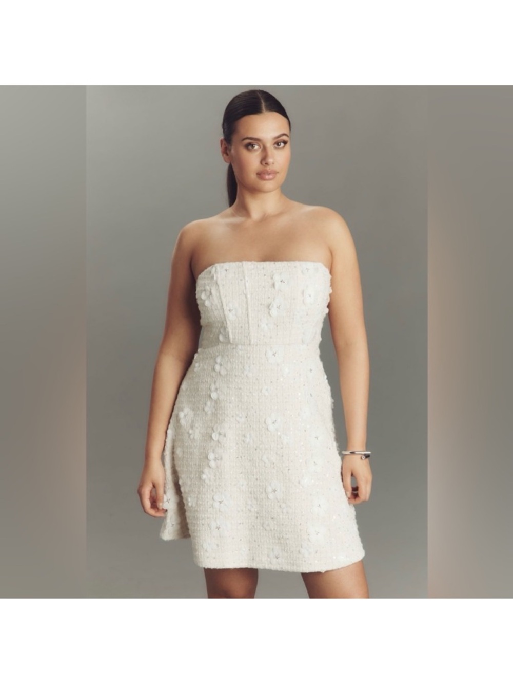 NWT Anthropologie Sunbeam Strapless White Tweed Sequin Mini Dress XL